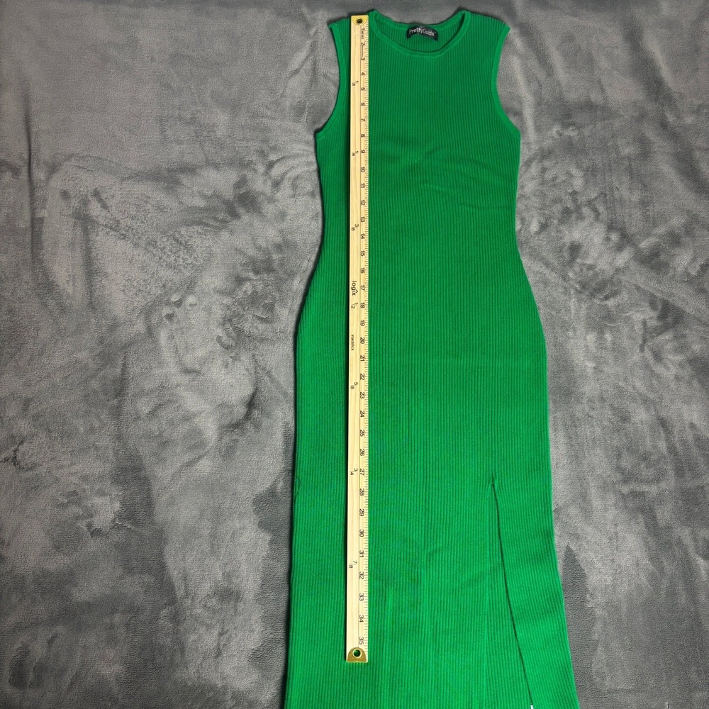 PrettyGuide Women's M Green Ribbed Knit Maxi Dress Sleeveless Bodycon Slit - Picture 8 of 9